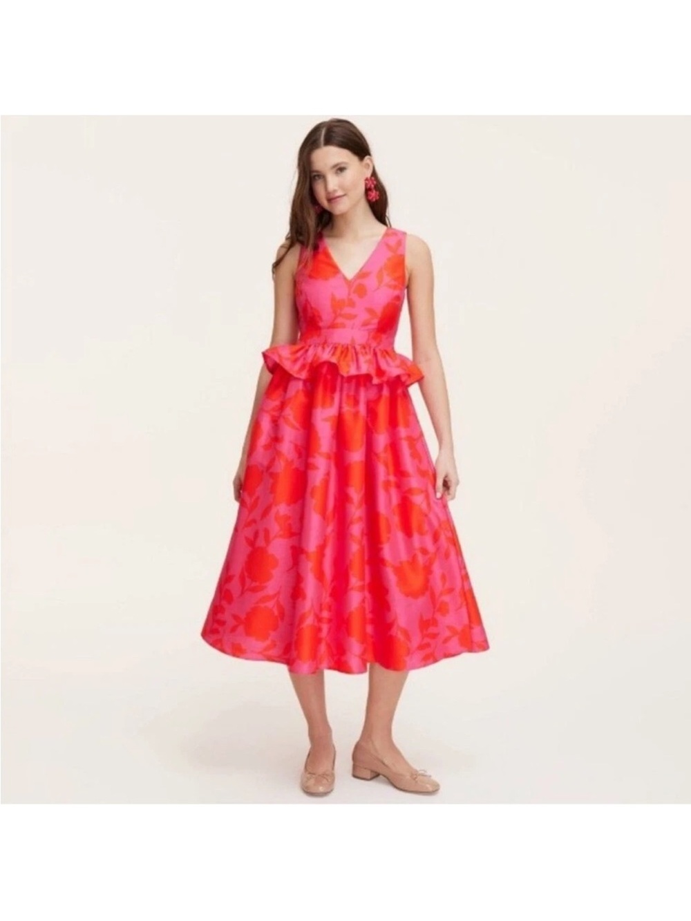 kate spade Pink and Red Floral Peplum V-Neck Dress